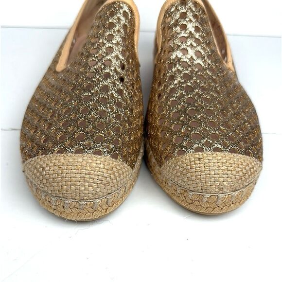 NWOB Stuart Weitzman County Glitter Espadrille Flat Sand Gold US 10 - Picture 9 of 16